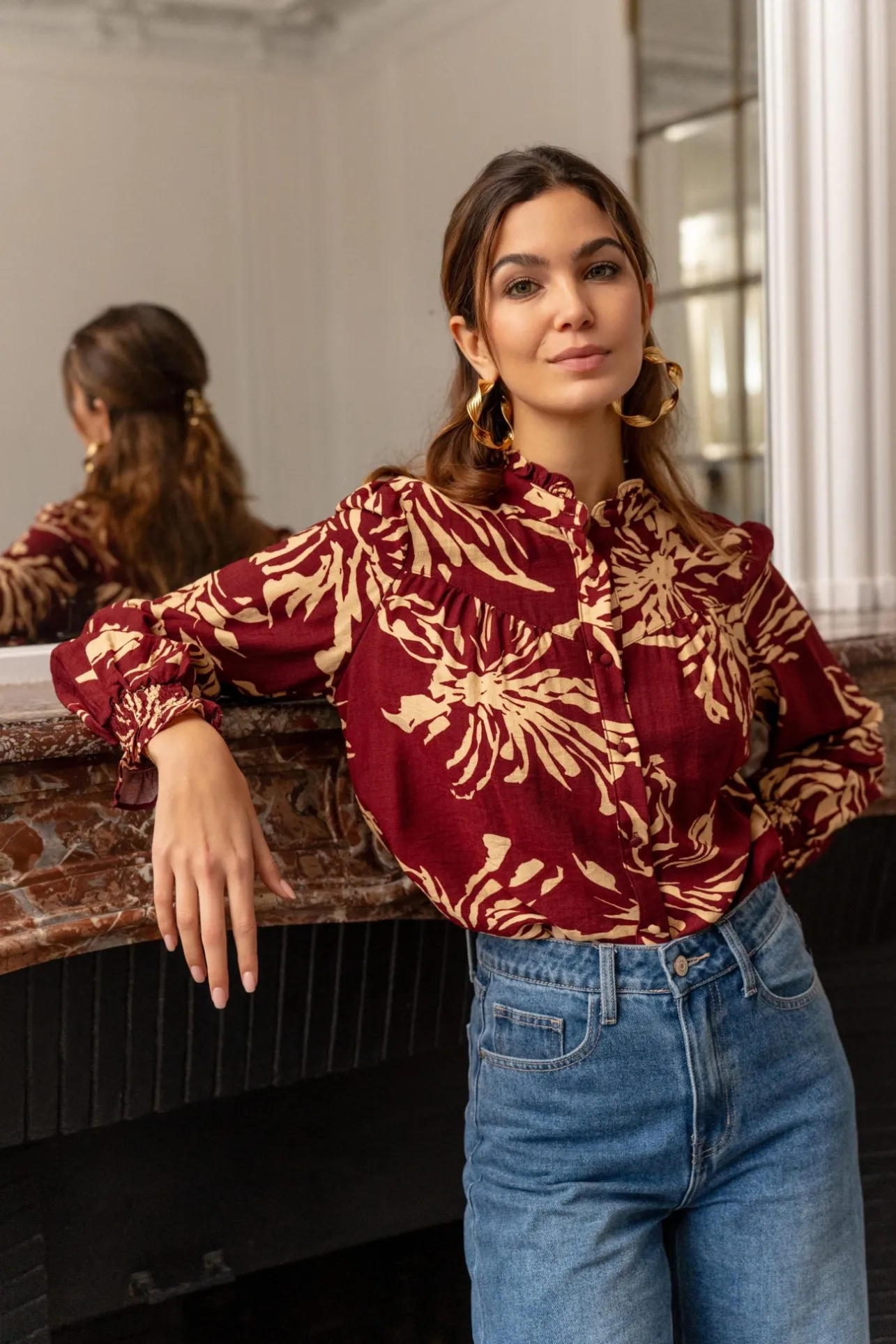 Sahomashop Blouses & Chemises<BlouseCelie bordeauximpriméfleuri