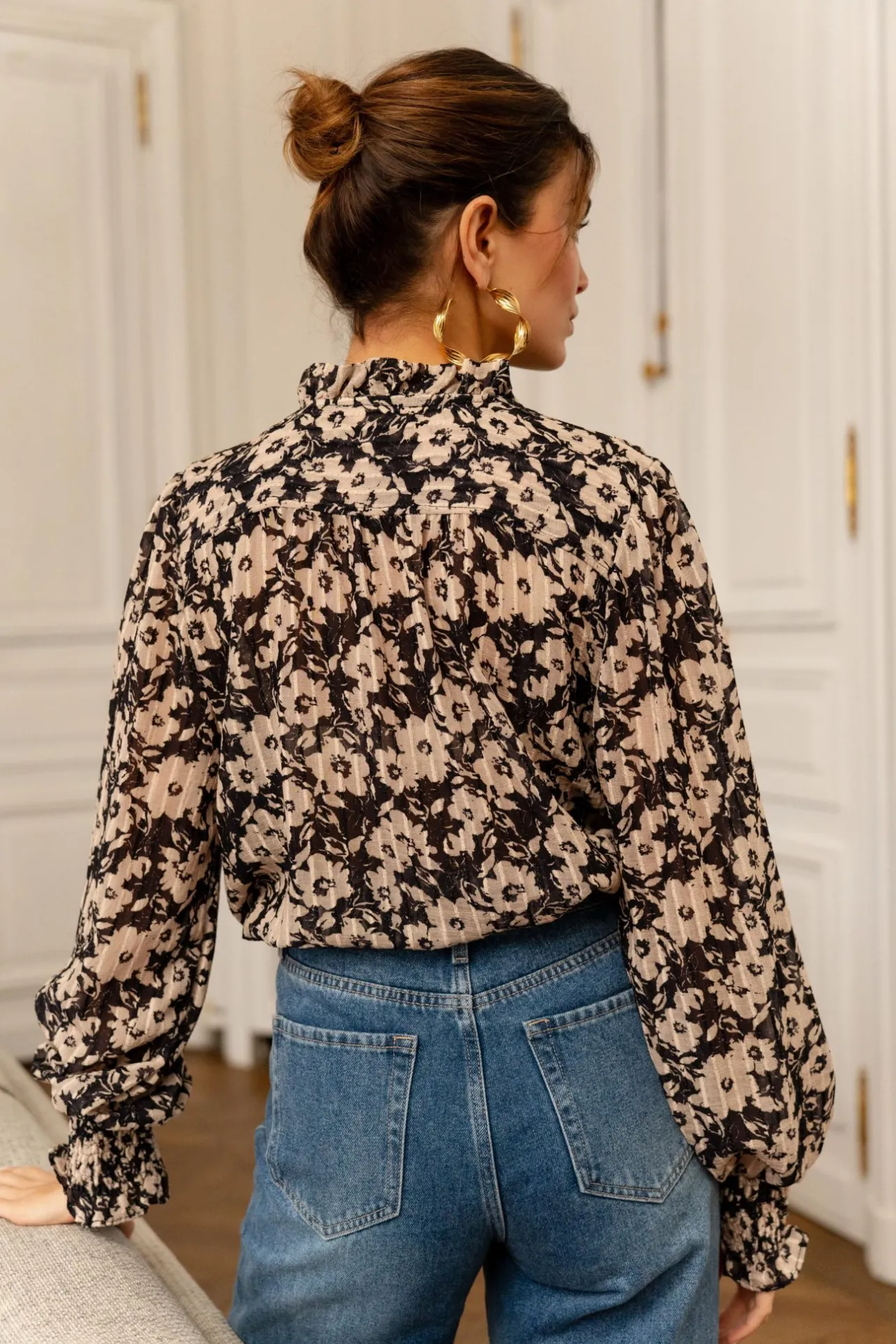 Sahomashop Blouses & Chemises<BlouseFleurette noirimpriméfleuri