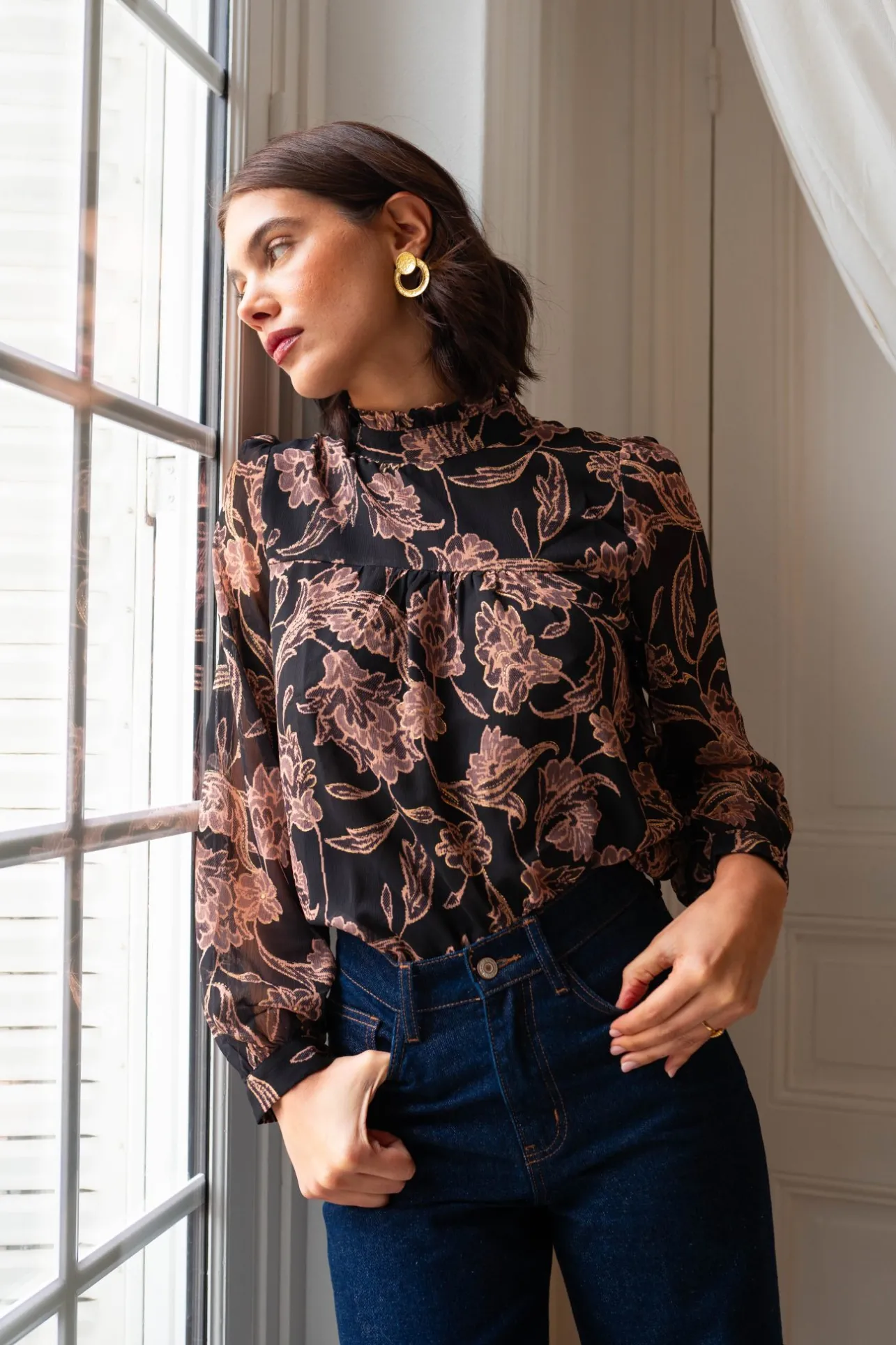 Sahomashop Blouses & Chemises<BlouseSelma noiretimpriméfleuri